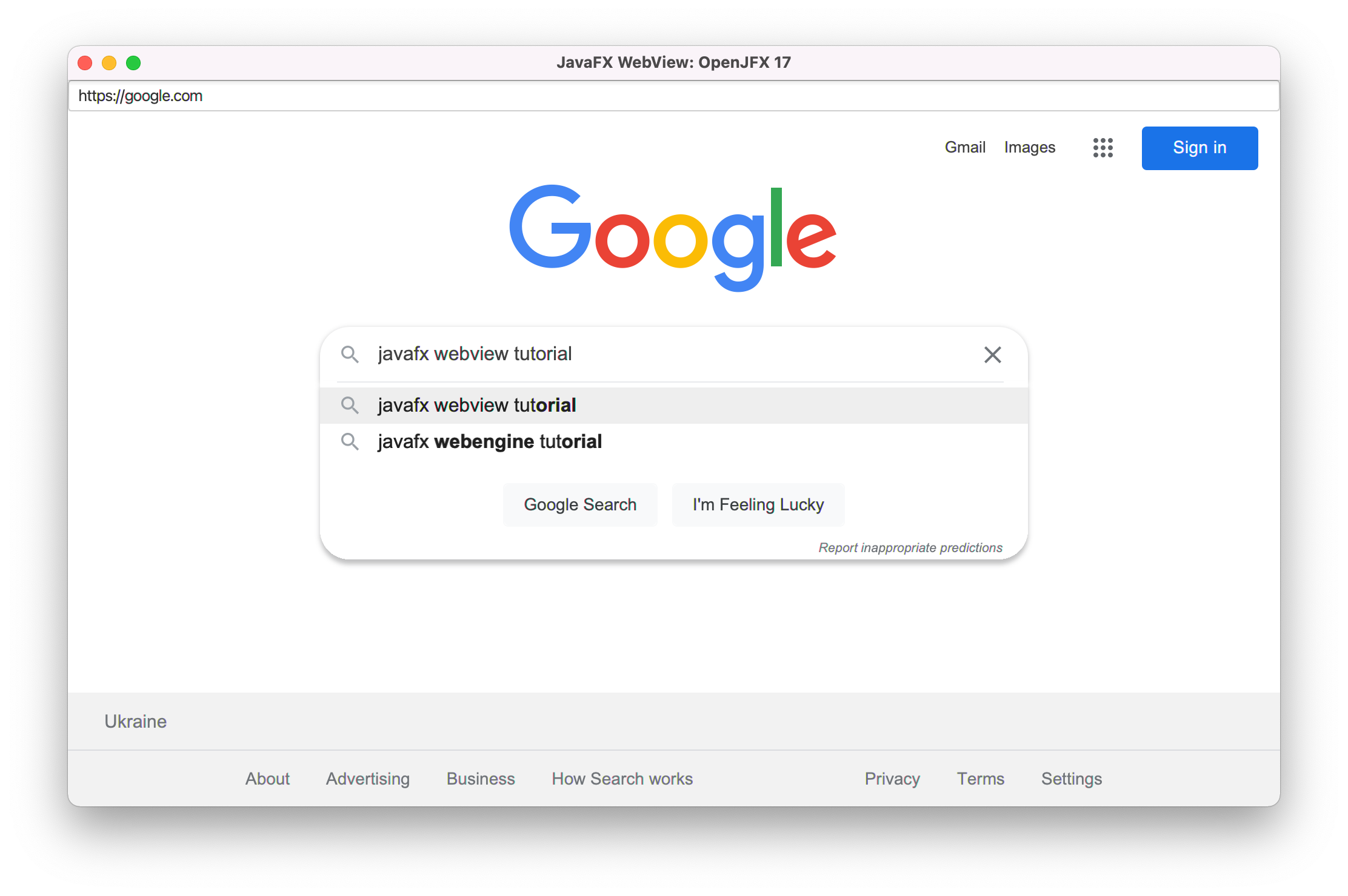 JavaFX WebView 17 Google