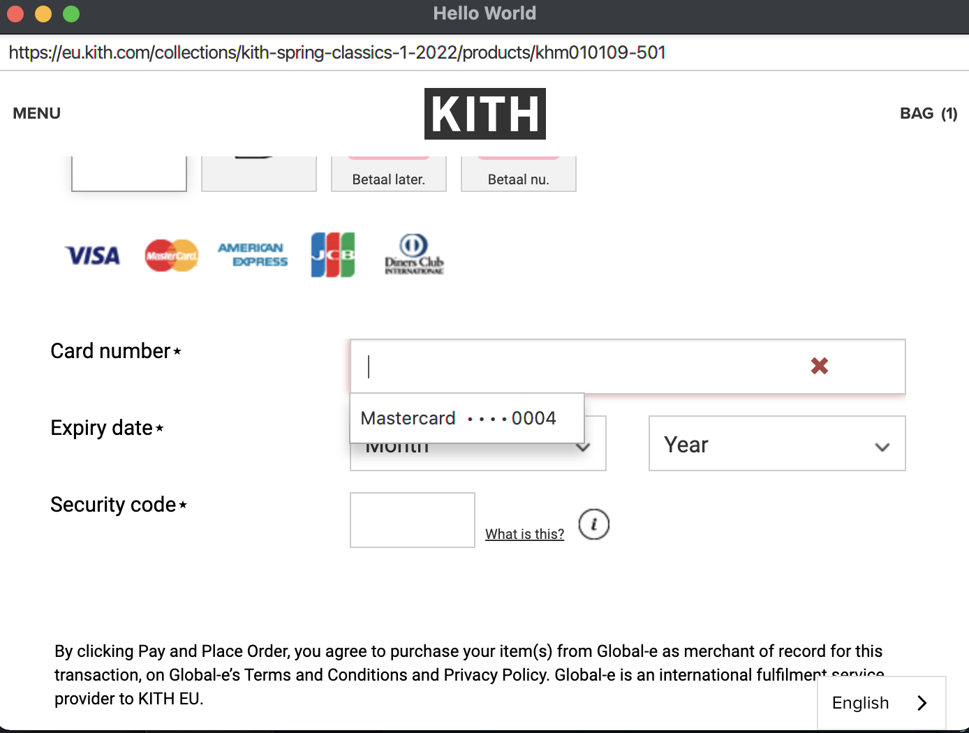 Formulário Web de preenchimento automático de cartão de crédito