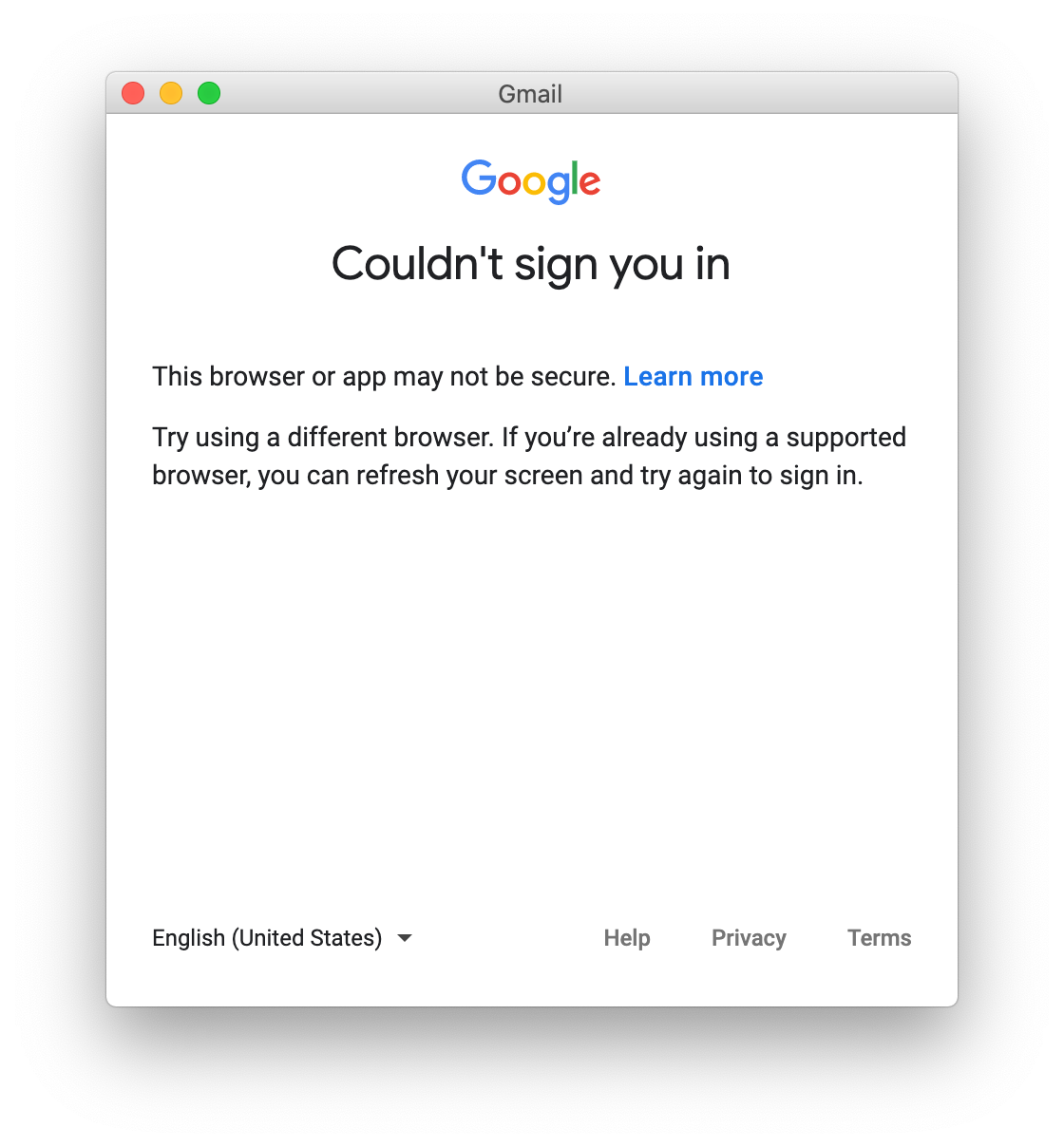 Google Account Sign In Error